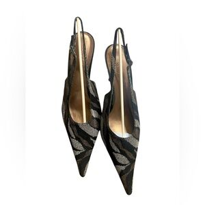 Sergio Zelcer Black Metallic Pattern Slingback Heels – Size 8.5